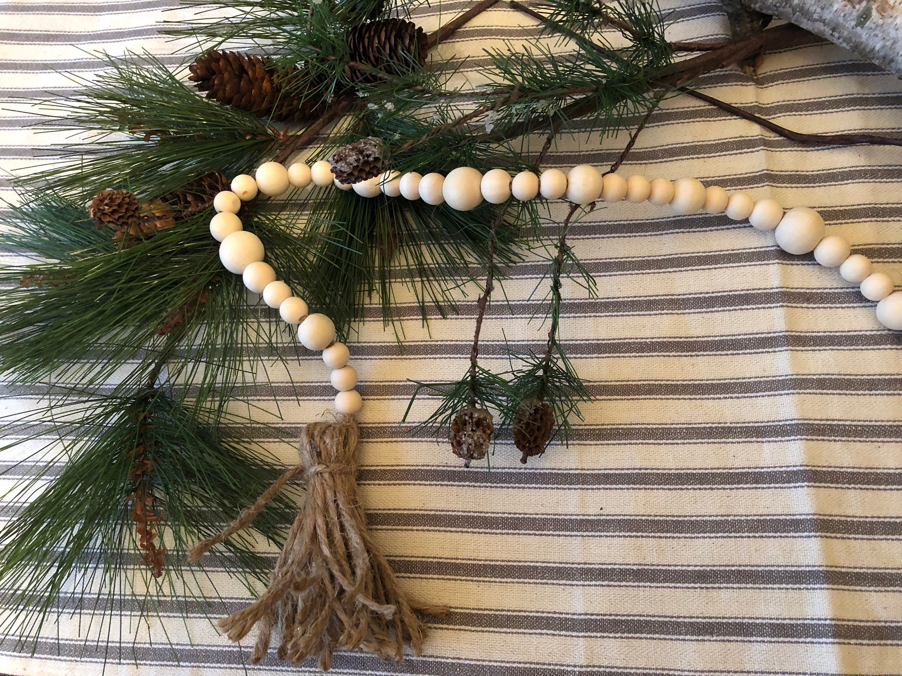 3' bead garland natural wooden bead garland beaded Etsy