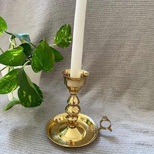 Vintage small brass candlestick holder with handle and dish Office decor Desk decor Vintage small brass candlestick holder with handle and dish Office decor Desk decor