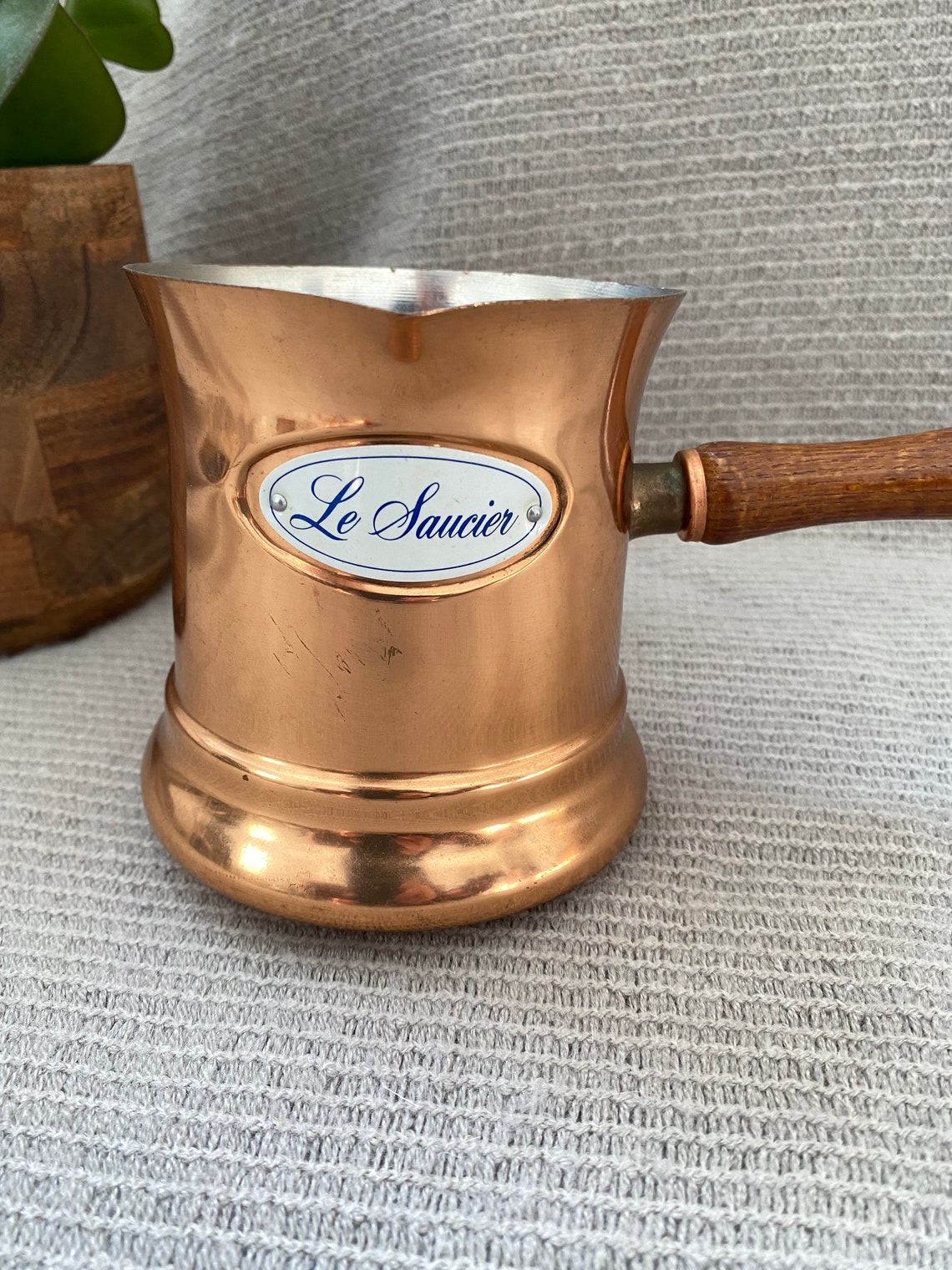 Copper Le Saucier With Wooden Handle Butter Sauce Warmer Etsy