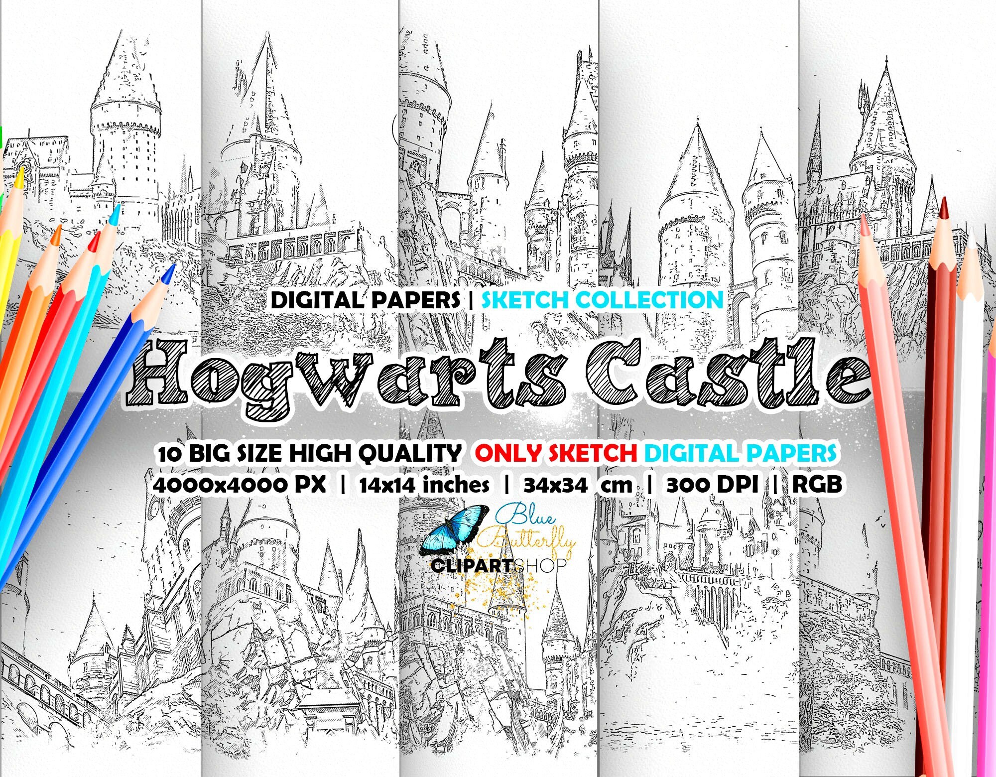 Wizard world digital paper pack Hogwarts digital papers | Etsy