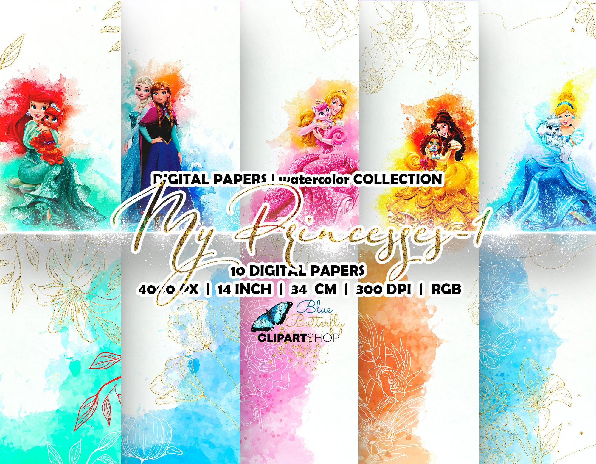 Princess digital paper pack Princesses digital papers | Etsy