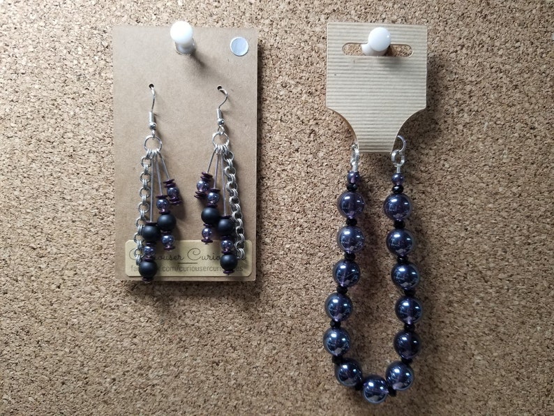 Purple and Black Bracelet /& Earring Set