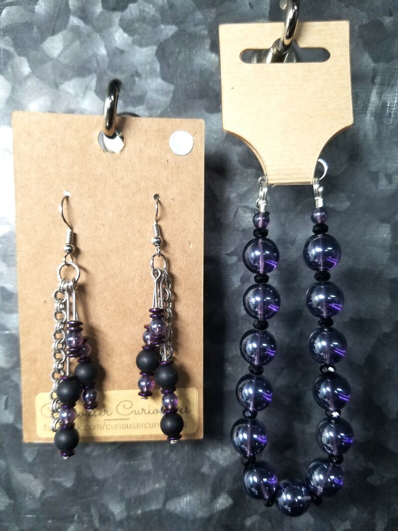 Purple and Black Bracelet /& Earring Set