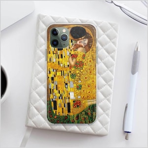 Capa Gustav Klimt &quot;The Kiss&quot; – Design artístico elegante para iPhone 16/15 Pro Max, 14 Plus, 13/12 Mini, 11 - Capa protetora premium (AH4325)