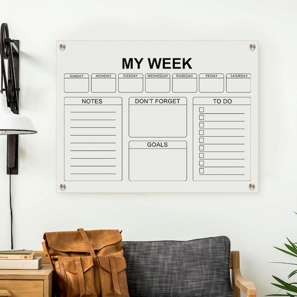 My Week Acrylic Planner Acrylic Calendar Acrylic Magnet Planner for Fridge Wall Calendar Week Task Organizer Wall Mount Planner AH473