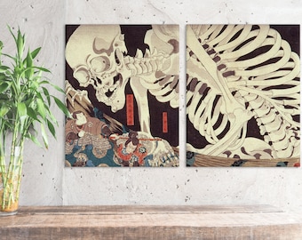 Takiyasha the Witch Wall Set Of 5 Pieces Multi Panel Modern Home Decor Utagawa Kuniyoshi Ready To Hang Wall Art Set Skeleton Wall Art AH4575