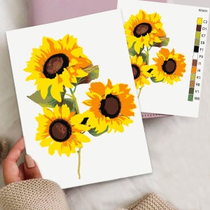 Sonnenblume Farbe nach Zahlen Kit Druckbare Blumen Farbe Nach Zahlen Art Projekt Blumen Blumen DIY Gemälde Blumen Malen nach Zahlen Kit SD0231
