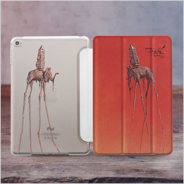 Salvador Dali Étui pour iPad 10.2 2019 iPad Mini 2019 Housse pour iPad Air 2019 iPad Pro 10.9 Le plus récent étui de protection intelligent pour éléphants AH4398