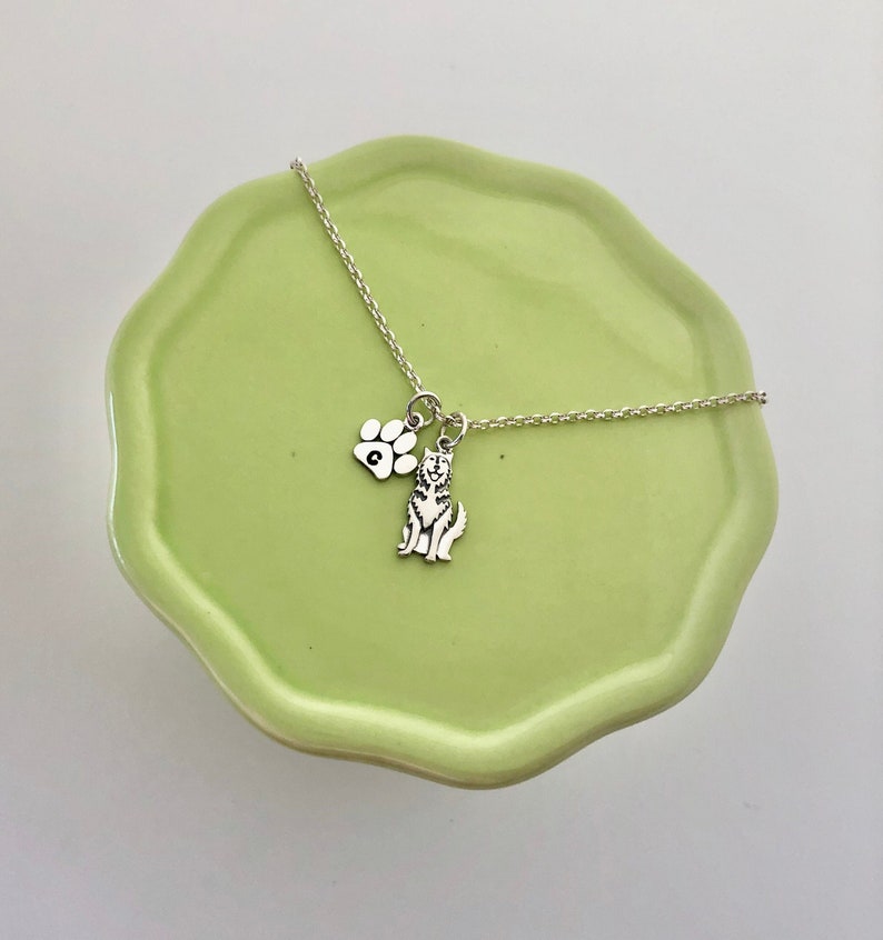 Husky Charm Necklace with Personalized Initial Paw Sterling Silver Dog Jewelry Dog Mom Gift Dog Necklace for Dog Lovers Gifts for Her