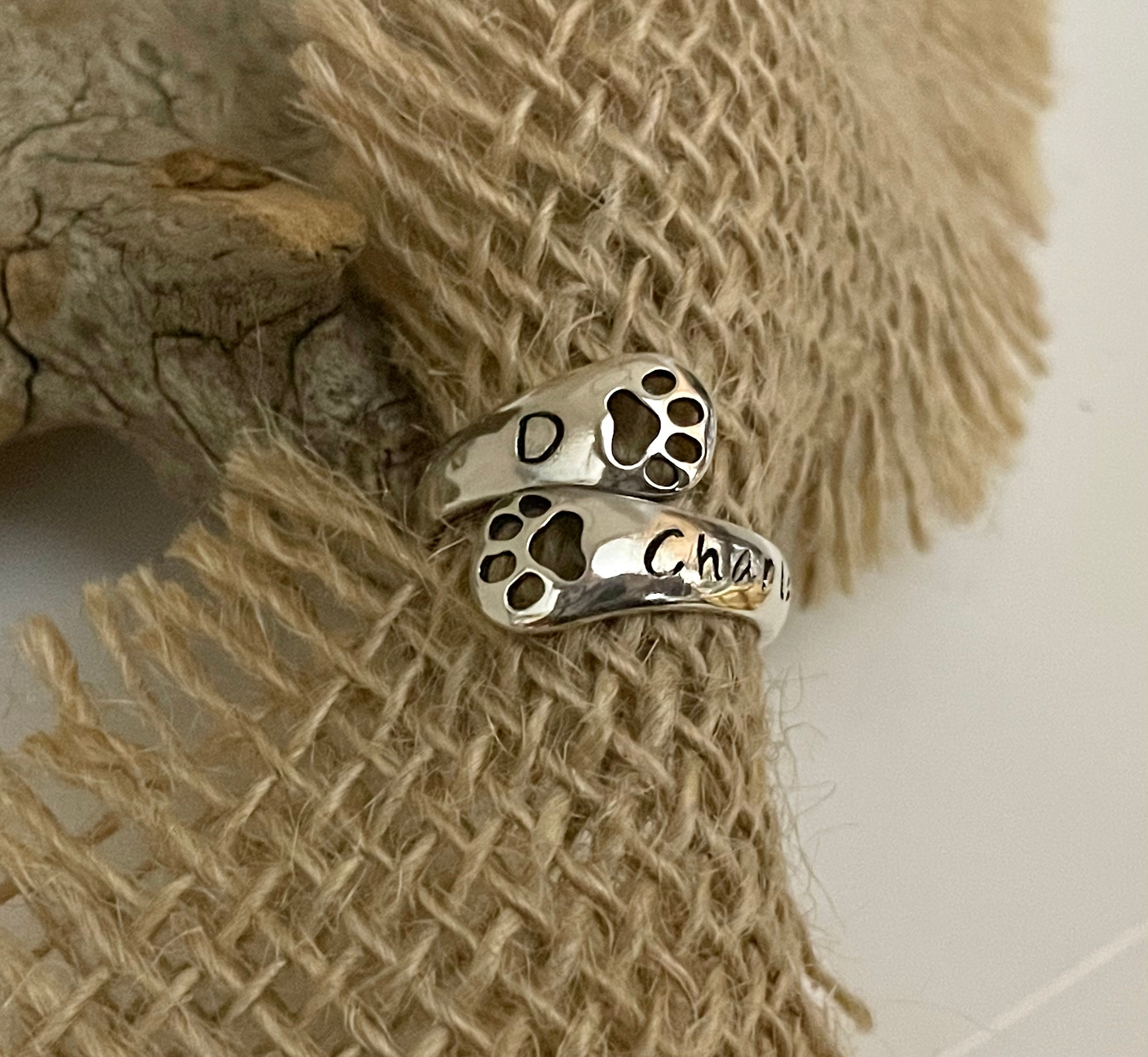 Dog Name Ring Paw Print Ring Personalized Pet Initial Ring | Etsy