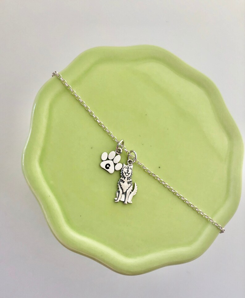 Husky Charm Necklace with Personalized Initial Paw Sterling Silver Dog Jewelry Dog Mom Gift Dog Necklace for Dog Lovers Gifts for Her