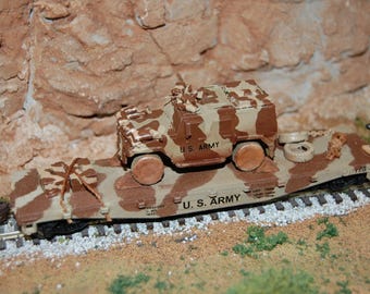 HO scale US Army flat car w/Humvee