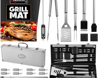 Personalized 23 Piece BBQ Grill Set W/locking case - Metal Grill Tools - Custom Engraving - Gift for Dad - Christmas - Cooking Set  Gift Set