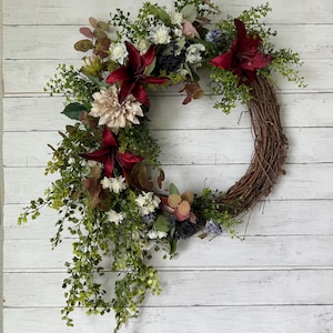 Burgundy Lily Wreath, Artificial Floral Grapevine Wreath