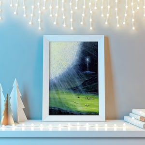 Shepherds and Star Giclée Print: Nativity Christmas Art