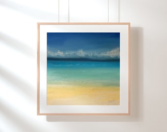 FINE ART PRINT - Giclée - Beach Art - Island Abstract Landscape - Tropical - Soft Pastel Painting - 5x5 - 8x8 - 12x12 - 16x16