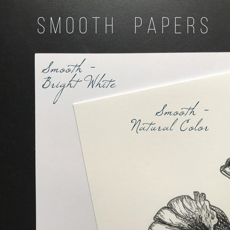 May include: Two sheets of paper, one white and one off-white, with the words "Smooth - Bright White" and "Smooth - Natural Color" written on them in blue ink.