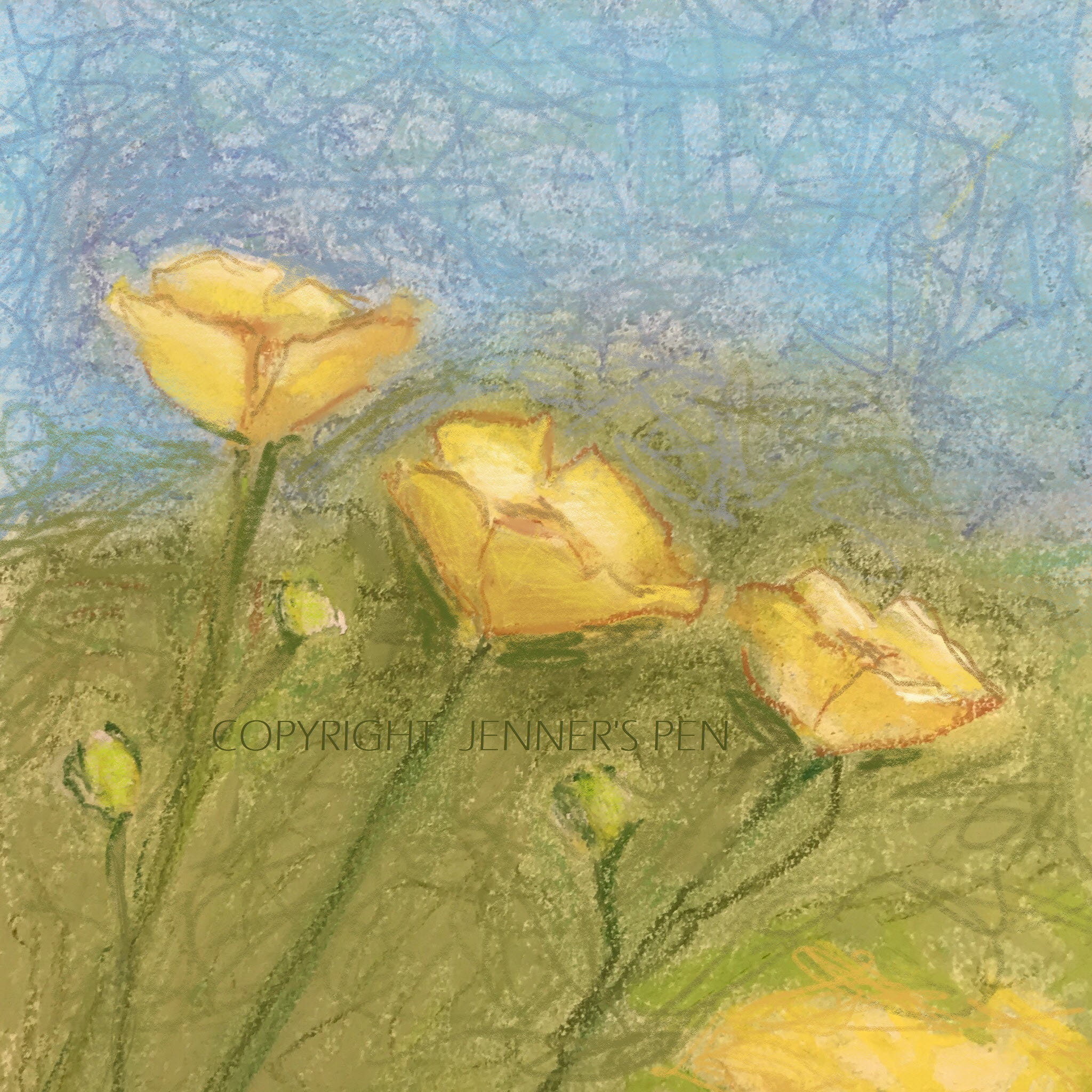 FINE ART PRINT Giclée Buttercups Yellow Floral Soft Pastel Painting 5x5