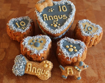 Personalized Dog Birthday Hamper: Heart Cake, Cupcakes & Biscuit Bone