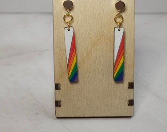 Rainbow wooden Dangle Earrings- handpainted