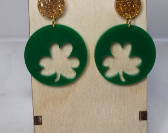 St. Patirck's day Gold and Green Dangle Earrings