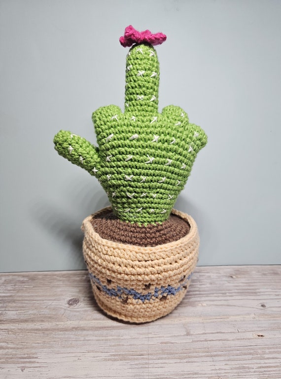 Middle Finger Crocheted Potted Cactus - Etsy