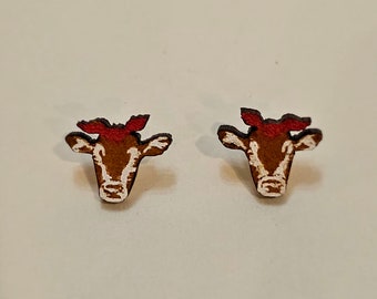 Adorable Jersey Cow wooden stud earrings