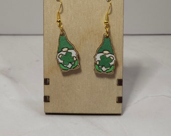 Clover gnome wooden dangle earrings