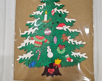 Wooden Hand Painted Christmas Tree Puzzle