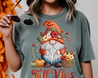 T-shirt nain d'automne PNG : fausse broderie style citrouille tournesol (téléchargement numérique)
