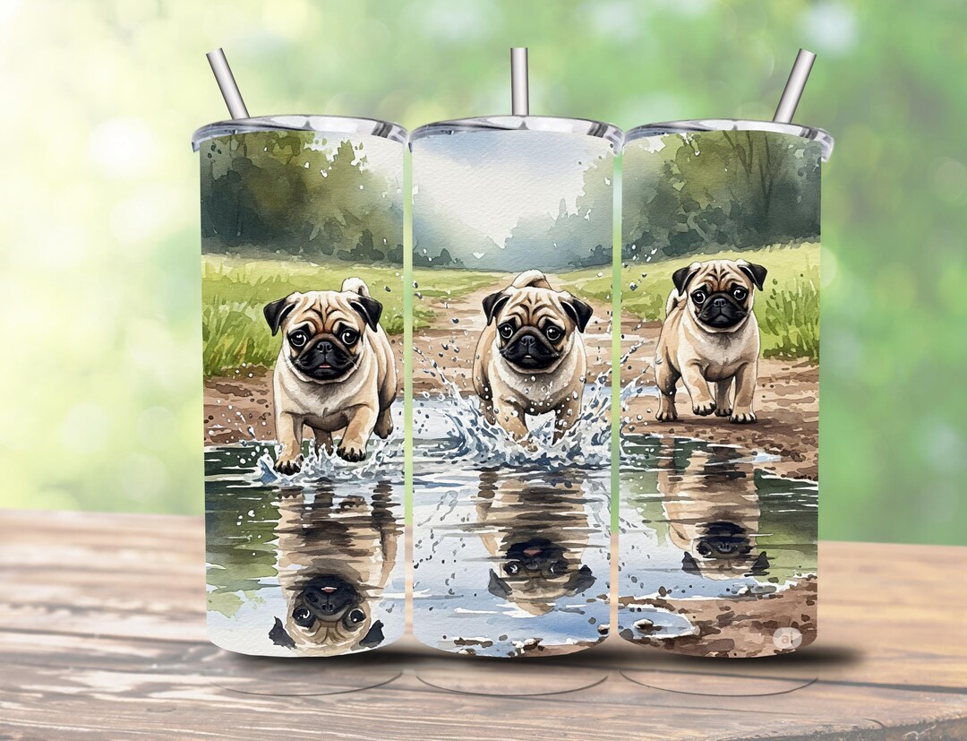 Watercolor Pug Dogs Tumbler Wrap – Sublimation PNG Design (digital ...