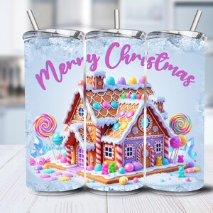 Gingerbread House Tumbler Wrap PNG, Merry Christmas 20oz Skinny Tumbler Sublimation Design (Digital Download)