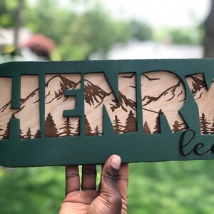 Wooden Name Puzzle/Gift for Kids/Gift for Baby/New Baby Gift/Gender Neutral/Personalized Gift/First Birthday Gift Mountains