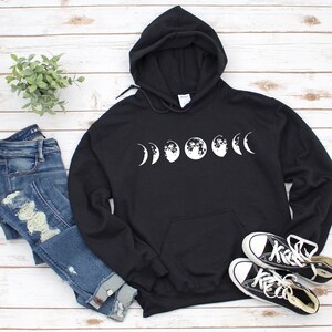 Moon Phases - Unisex Hoodie Sweatshirt, Astrology Universe Shirt, Lunar Moon Eclipse, Half Moon Phase Tshirts
