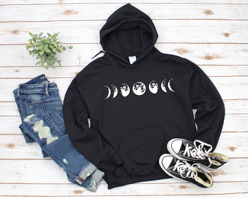 Moon Phases - Unisex Hoodie Sweatshirt, Astrology Universe Shirt, Lunar Moon Eclipse, Half Moon Phase Tshirts 