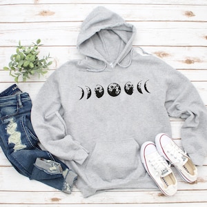 Moon Phases - Unisex Hoodie Sweatshirt, Astrology Universe Shirt, Lunar Moon Eclipse, Half Moon Phase Tshirts