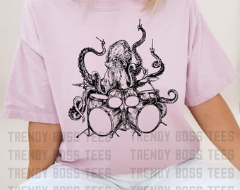 Oktopus Trommeln Retro Oversized Shirt | Oktopus Vintage Tattoo Style 90er Jahre Grafik | Oktopus Drummer Musik Geschenk | Komfortfarben