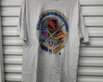 Vintage 90s NHL Stanley Cup Finals T-Shirt: Rangers vs Canucks, Men's XL