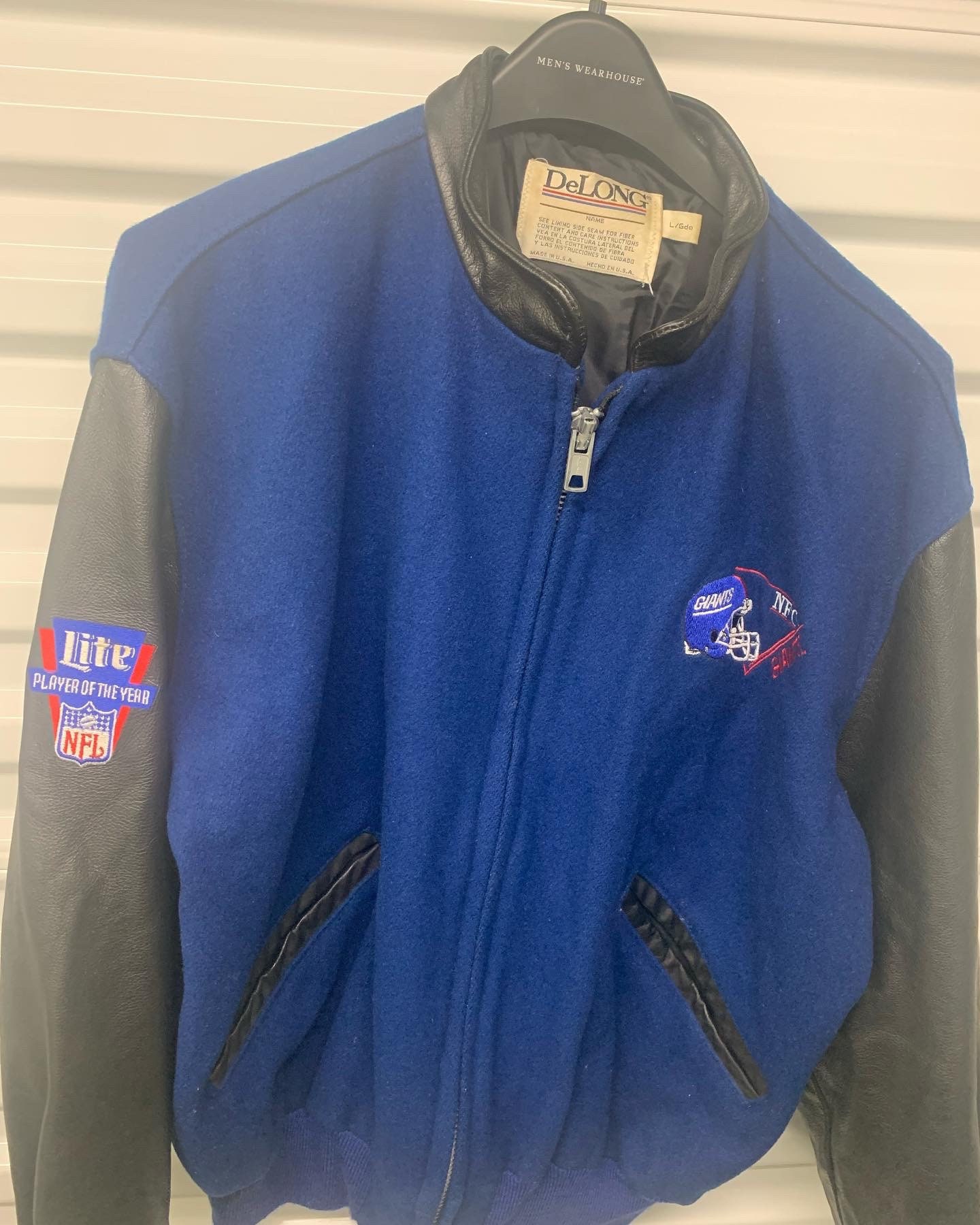 Vintage 90's New York Giants Delong Varsity Leather Sleeved Jacket