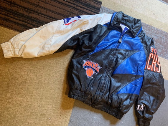 Vintage 90s New York Knicks Pro Player Leather Jacket Mens 