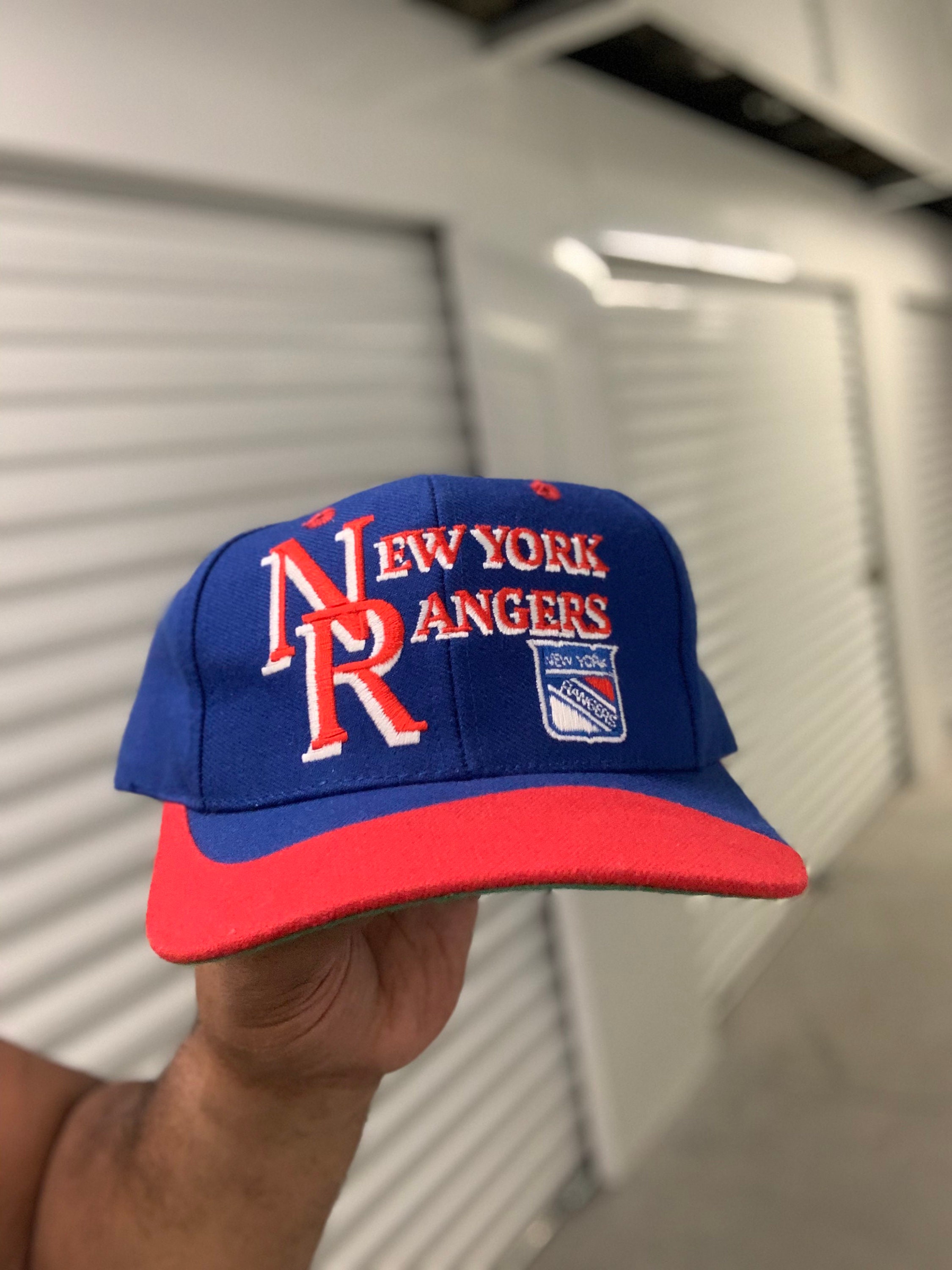 Vintage 90s New York Rangers Hat AJD Signature Blue Red NHL Hockey Snapback  Cap
