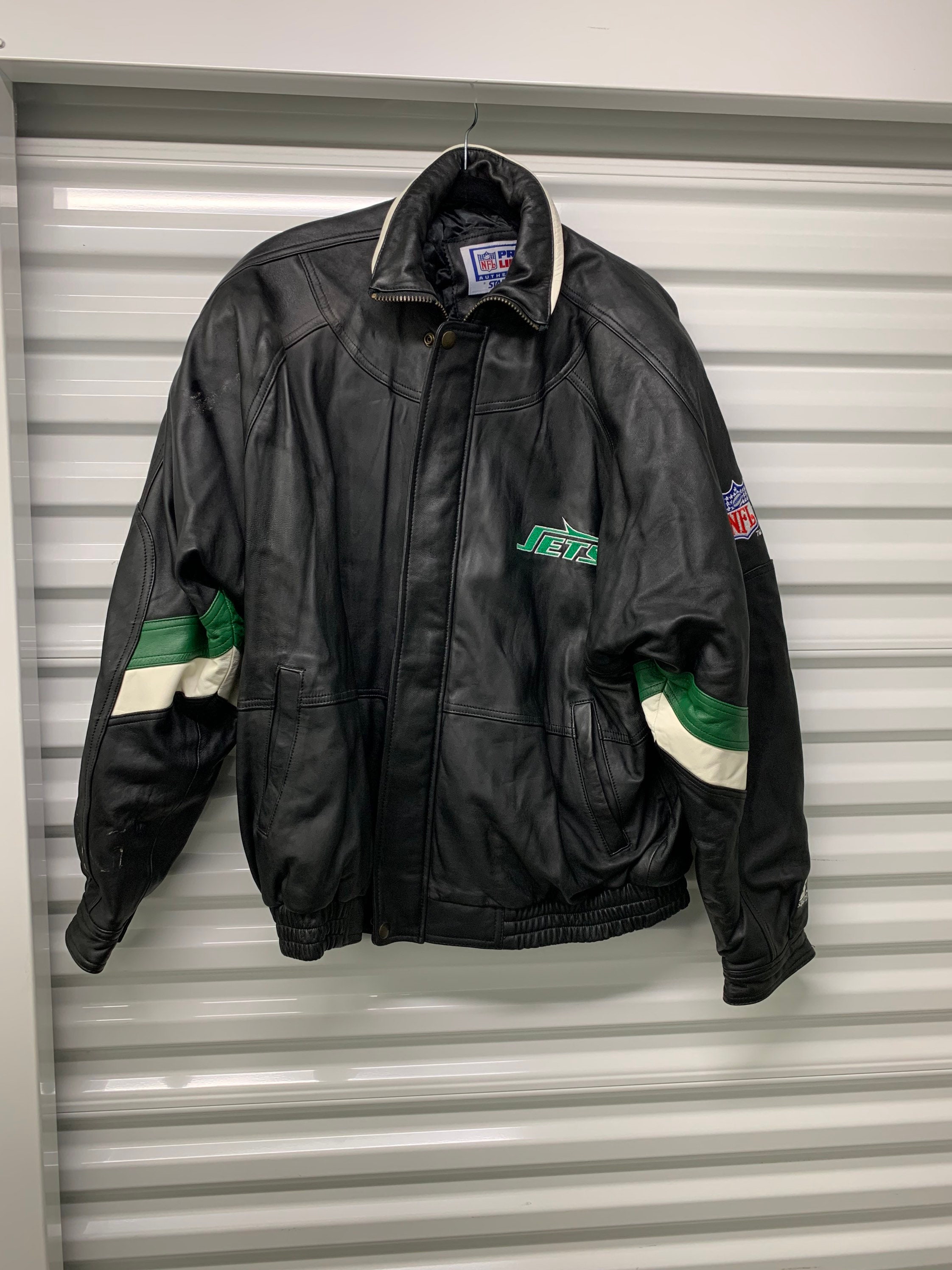 Vintage 90s New York Jets Starter Leather Jacket Mens Size 