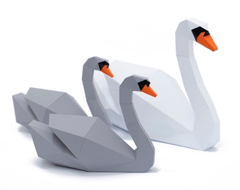 Swan - DIY Papercraft, lowpoly, origami, wedding decoration, paper sculptures