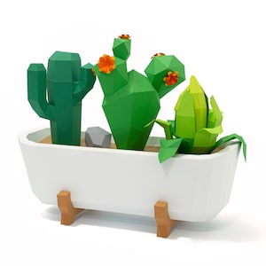 Jardinière avec cactus et plante – DIY PDF en origami artisanal en papier