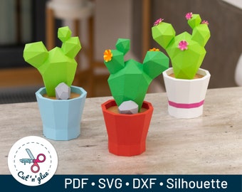 Cactus Opuntia in flower pot – origami papercraft