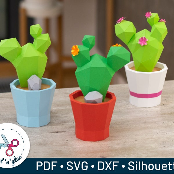 Kaktus Opuntia im Blumentopf – Origami Papercraft