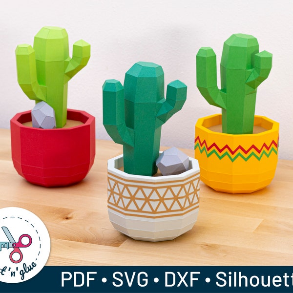 San-Pedro-Kaktus im Blumentopf – Origami Papercraft