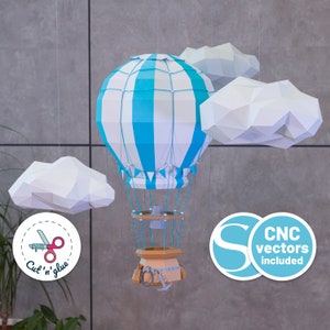 Hot Air Balloon in clouds – DIY PDF papercraft origami