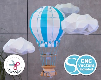 Hot Air Balloon in clouds – DIY PDF papercraft origami