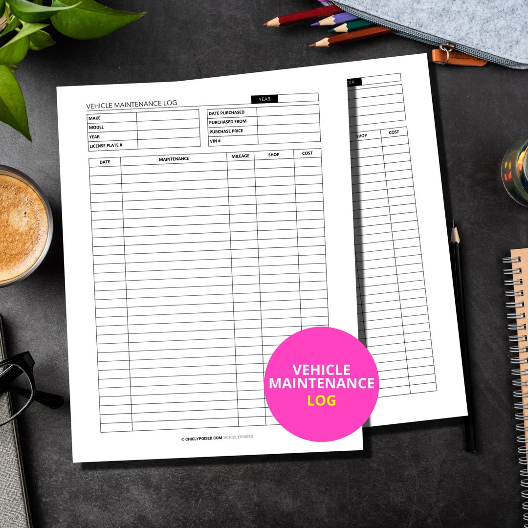 Vehicle Maintenance Log Printable Insert, Letter Size and A4 Size - Etsy